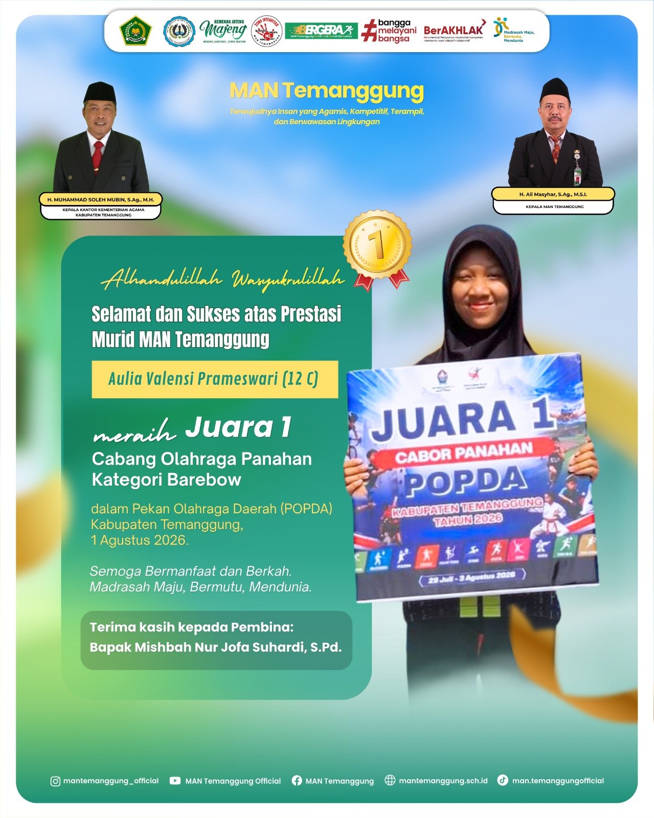 Juara 1 Cabang Olahraga Panahan Kategori Barebow