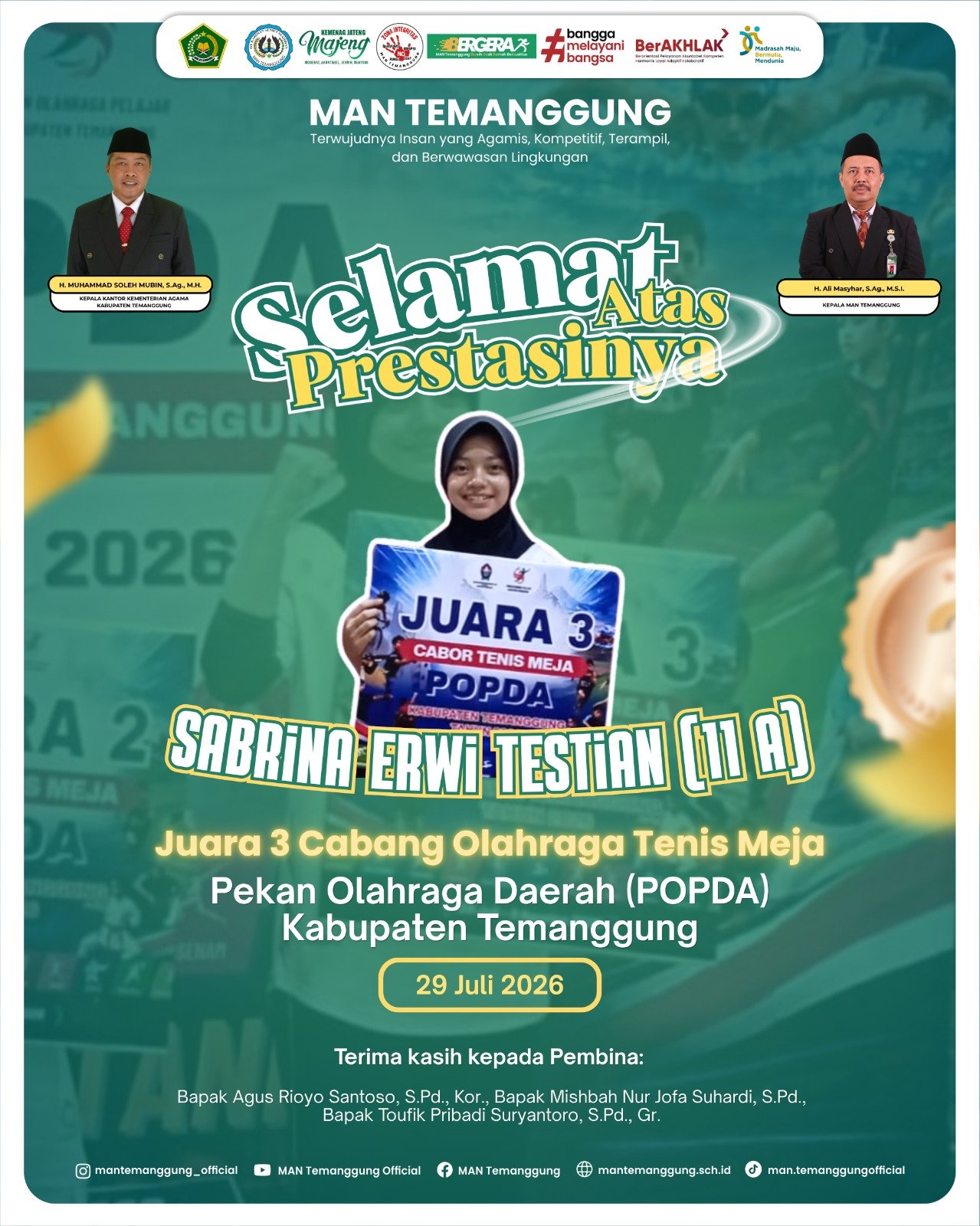 Juara 3 Cabang Olahraga Tenis Meja